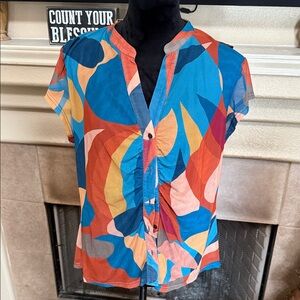 DR2 Blue and Orange Abstract Blouse